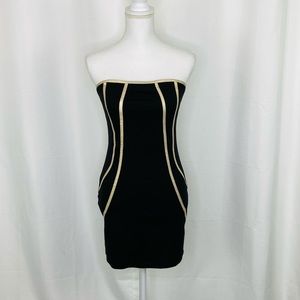 ASOS Black and Metallic Gold Strapless Dress
